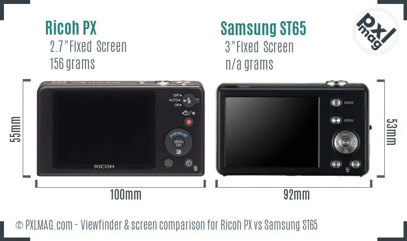 Ricoh PX vs Samsung ST65 Screen and Viewfinder comparison