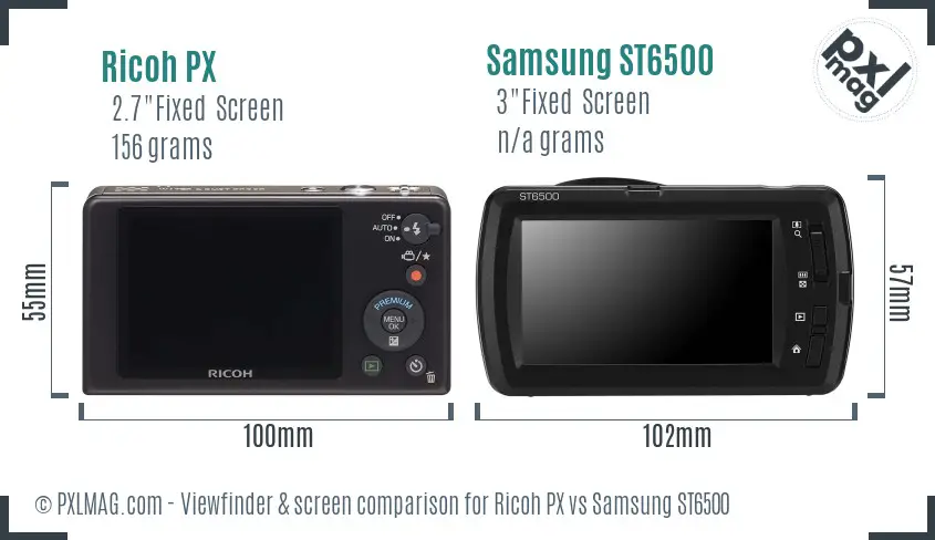 Ricoh PX vs Samsung ST6500 Screen and Viewfinder comparison