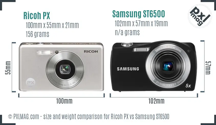 Ricoh PX vs Samsung ST6500 size comparison