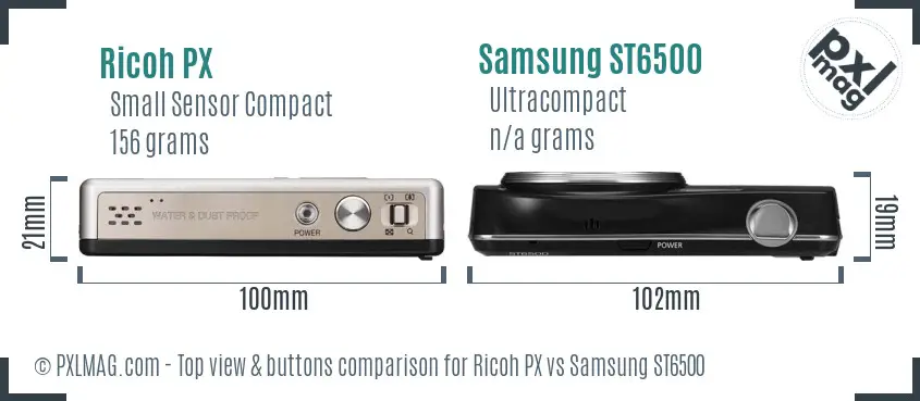 Ricoh PX vs Samsung ST6500 top view buttons comparison