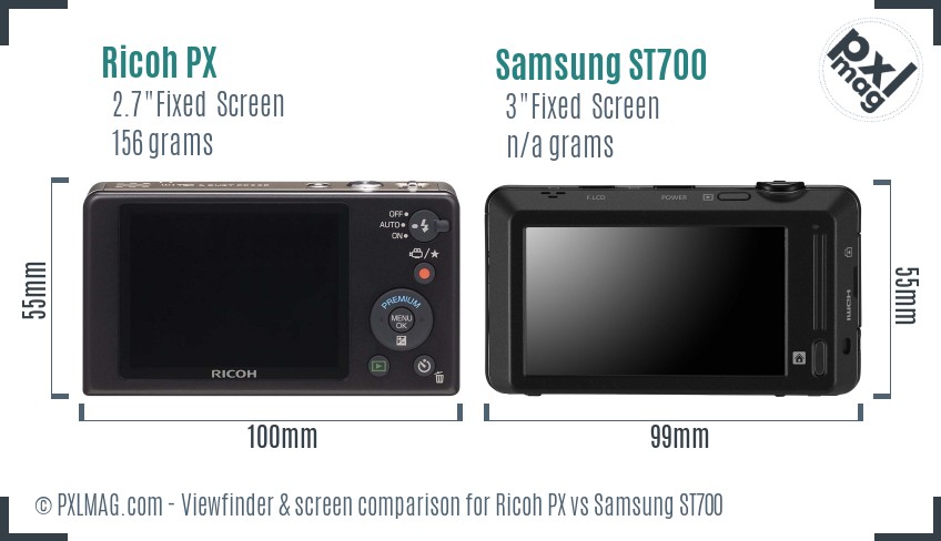 Ricoh PX vs Samsung ST700 Screen and Viewfinder comparison