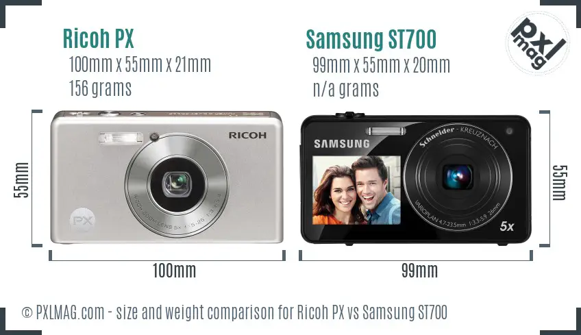 Ricoh PX vs Samsung ST700 size comparison