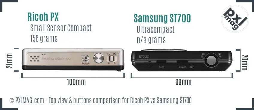 Ricoh PX vs Samsung ST700 top view buttons comparison
