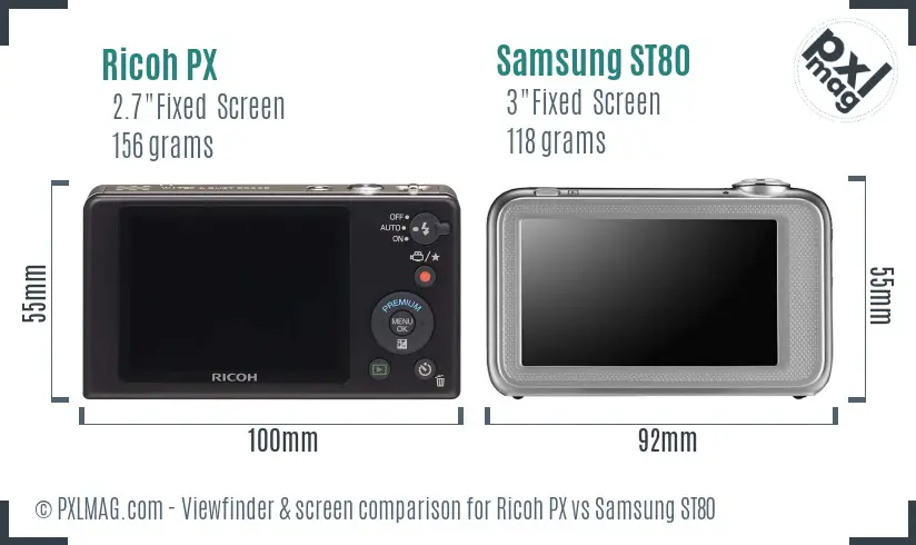 Ricoh PX vs Samsung ST80 Screen and Viewfinder comparison