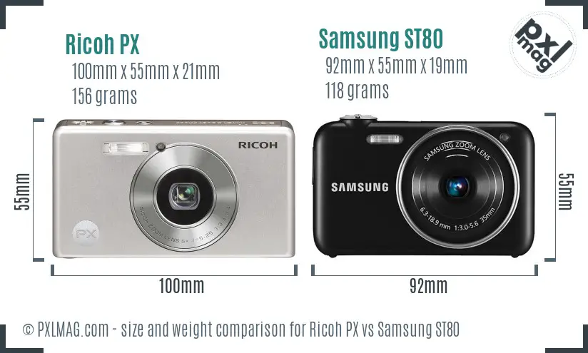 Ricoh PX vs Samsung ST80 size comparison