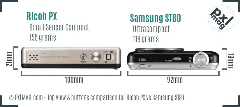 Ricoh PX vs Samsung ST80 top view buttons comparison