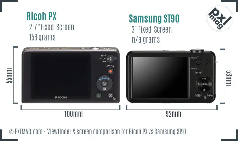 Ricoh PX vs Samsung ST90 Screen and Viewfinder comparison