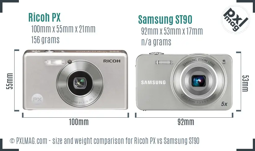 Ricoh PX vs Samsung ST90 size comparison