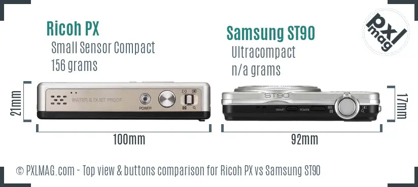 Ricoh PX vs Samsung ST90 top view buttons comparison