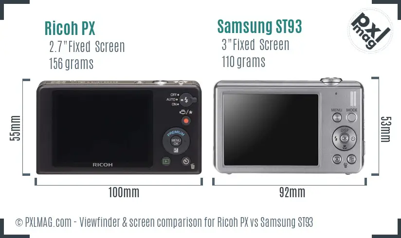 Ricoh PX vs Samsung ST93 Screen and Viewfinder comparison
