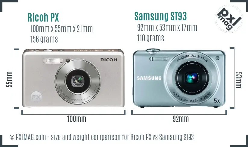 Ricoh PX vs Samsung ST93 size comparison