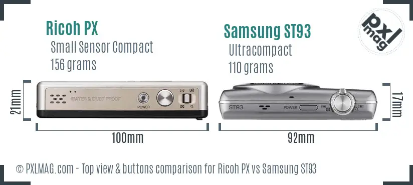 Ricoh PX vs Samsung ST93 top view buttons comparison