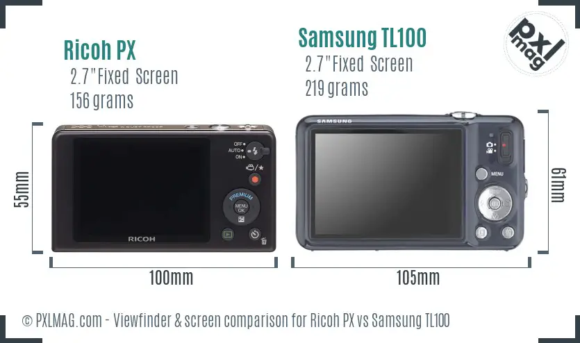 Ricoh PX vs Samsung TL100 Screen and Viewfinder comparison