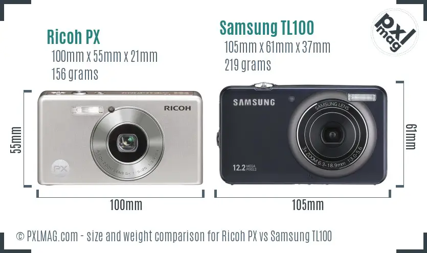 Ricoh PX vs Samsung TL100 size comparison
