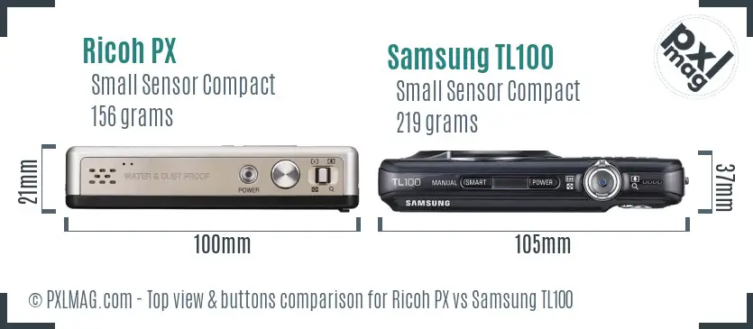 Ricoh PX vs Samsung TL100 top view buttons comparison