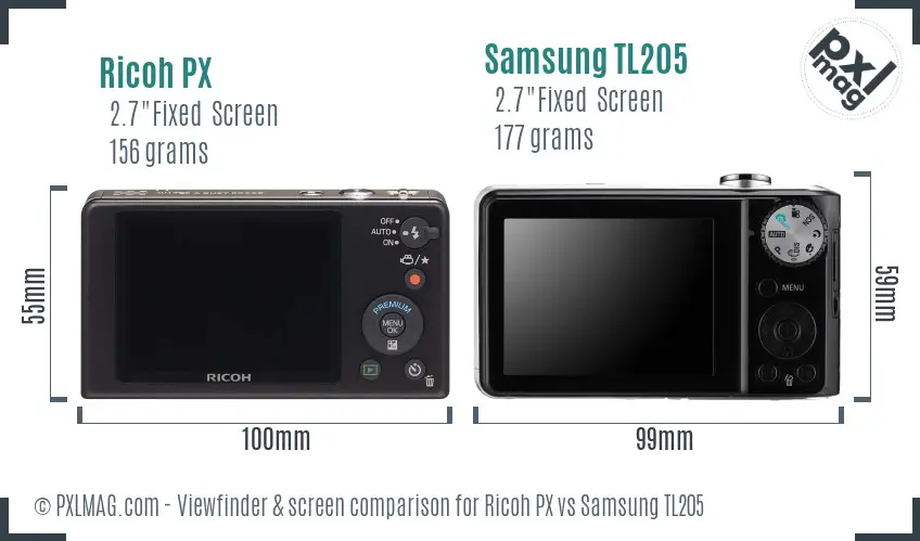 Ricoh PX vs Samsung TL205 Screen and Viewfinder comparison