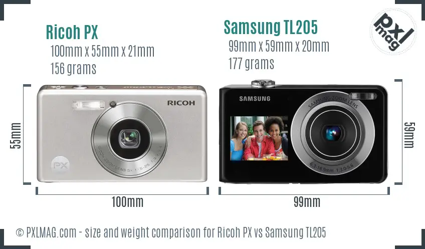 Ricoh PX vs Samsung TL205 size comparison