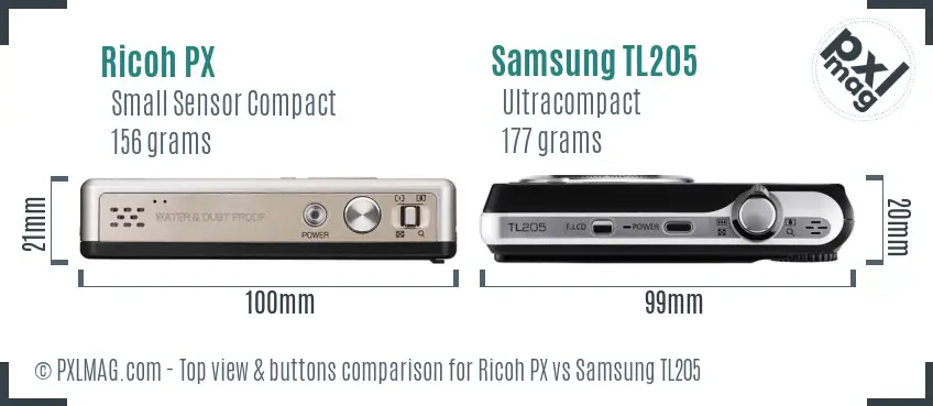 Ricoh PX vs Samsung TL205 top view buttons comparison