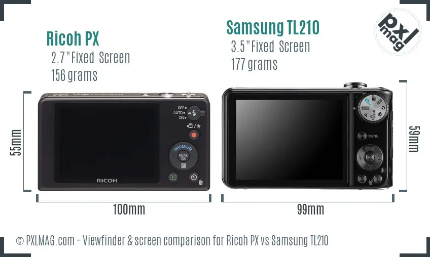 Ricoh PX vs Samsung TL210 Screen and Viewfinder comparison