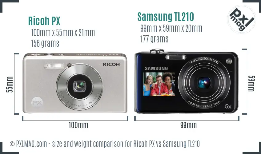 Ricoh PX vs Samsung TL210 size comparison