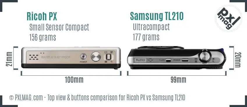 Ricoh PX vs Samsung TL210 top view buttons comparison