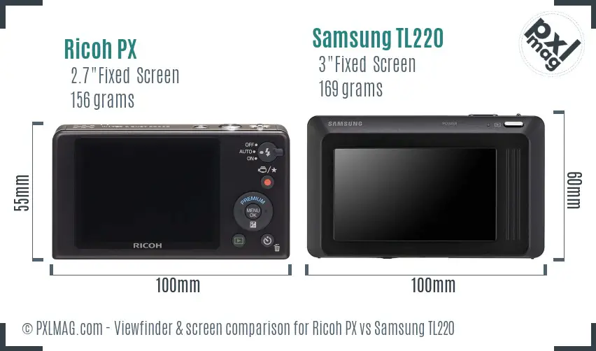 Ricoh PX vs Samsung TL220 Screen and Viewfinder comparison