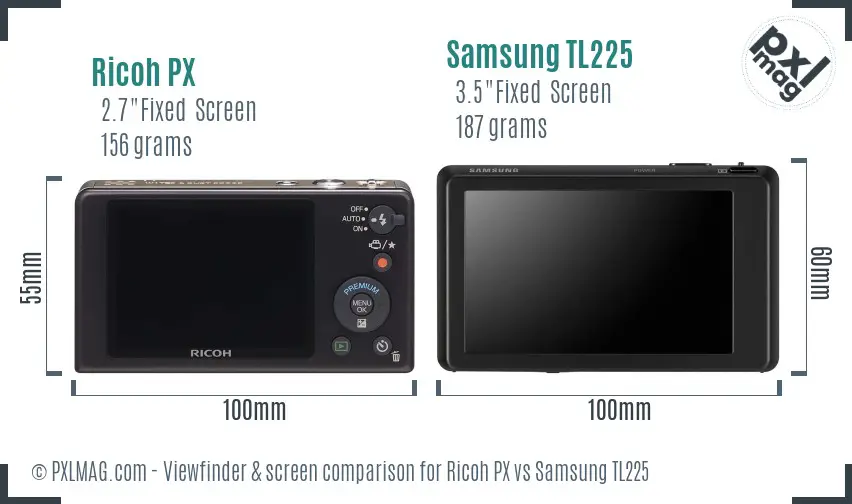 Ricoh PX vs Samsung TL225 Screen and Viewfinder comparison