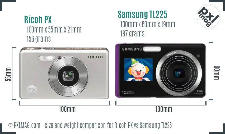 Ricoh PX vs Samsung TL225 size comparison
