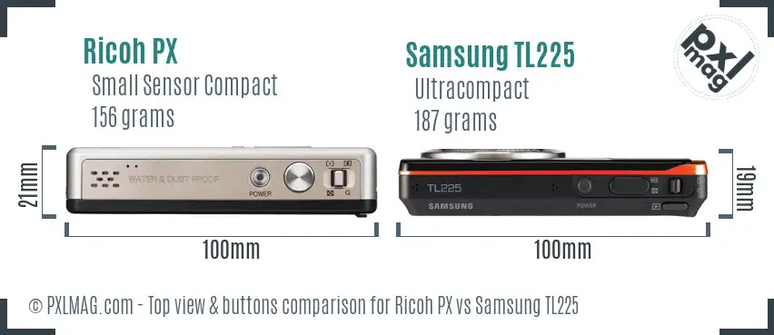 Ricoh PX vs Samsung TL225 top view buttons comparison