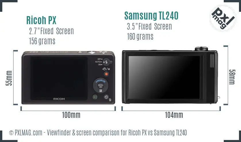 Ricoh PX vs Samsung TL240 Screen and Viewfinder comparison