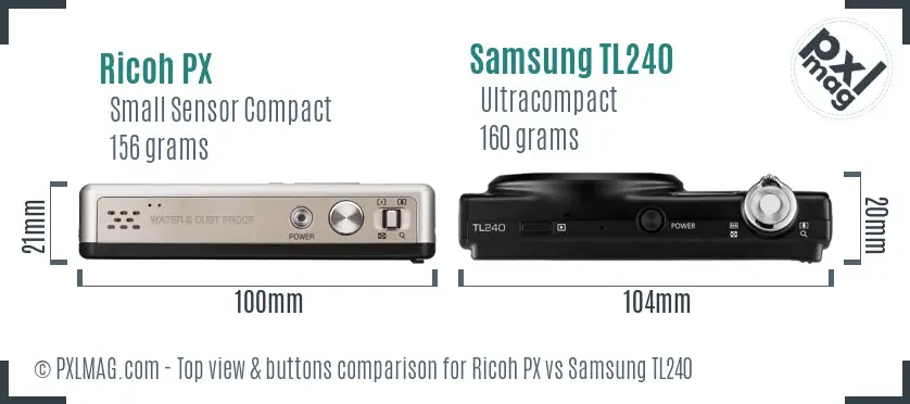 Ricoh PX vs Samsung TL240 top view buttons comparison