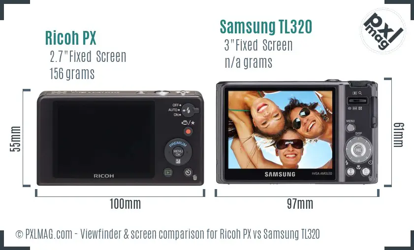 Ricoh PX vs Samsung TL320 Screen and Viewfinder comparison