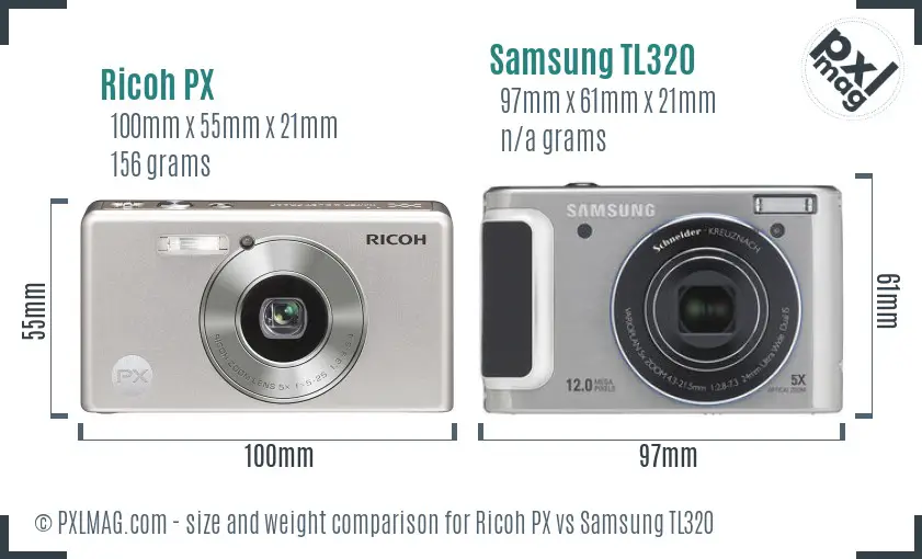 Ricoh PX vs Samsung TL320 size comparison