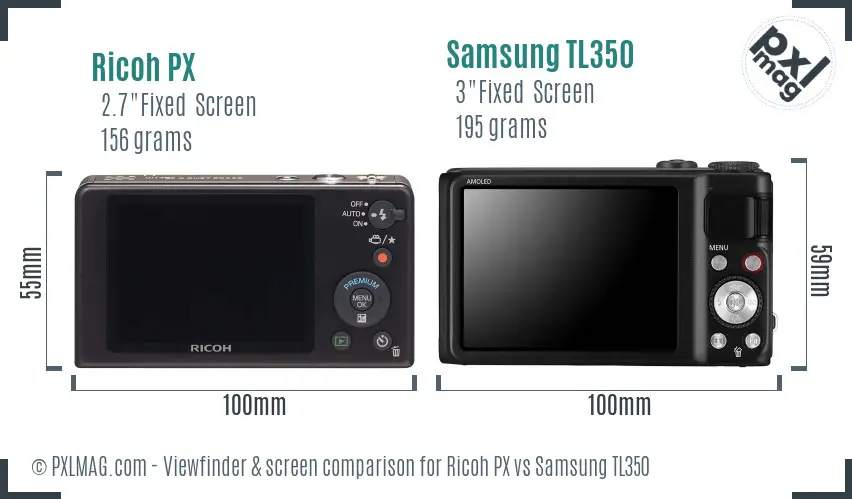Ricoh PX vs Samsung TL350 Screen and Viewfinder comparison