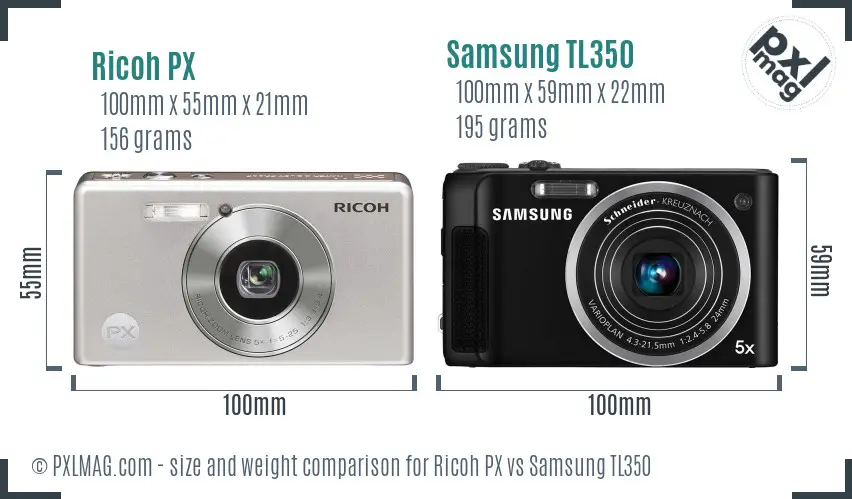 Ricoh PX vs Samsung TL350 size comparison