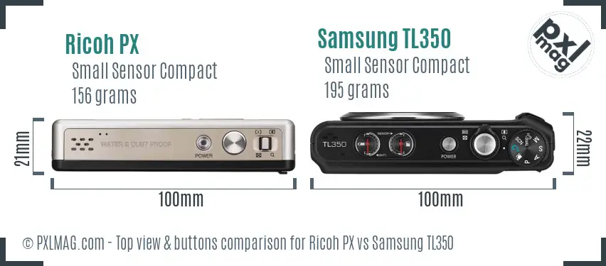 Ricoh PX vs Samsung TL350 top view buttons comparison