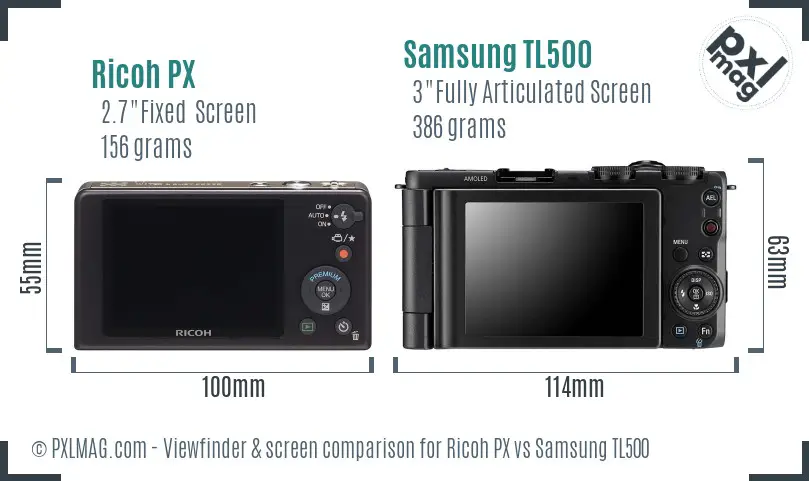 Ricoh PX vs Samsung TL500 Screen and Viewfinder comparison