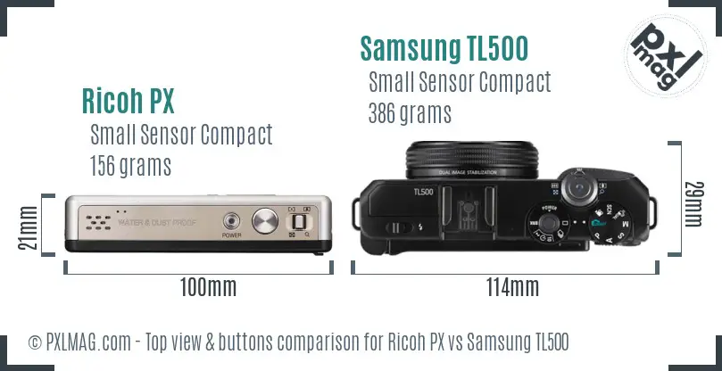 Ricoh PX vs Samsung TL500 top view buttons comparison