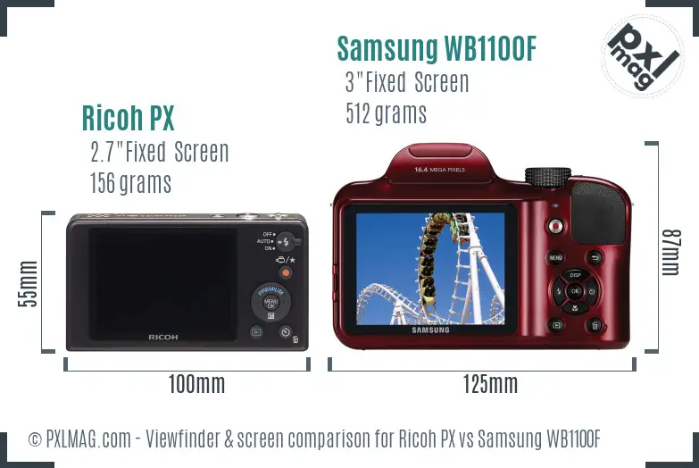 Ricoh PX vs Samsung WB1100F Screen and Viewfinder comparison