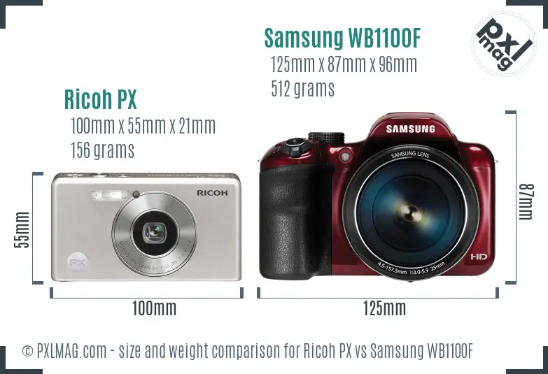 Ricoh PX vs Samsung WB1100F size comparison