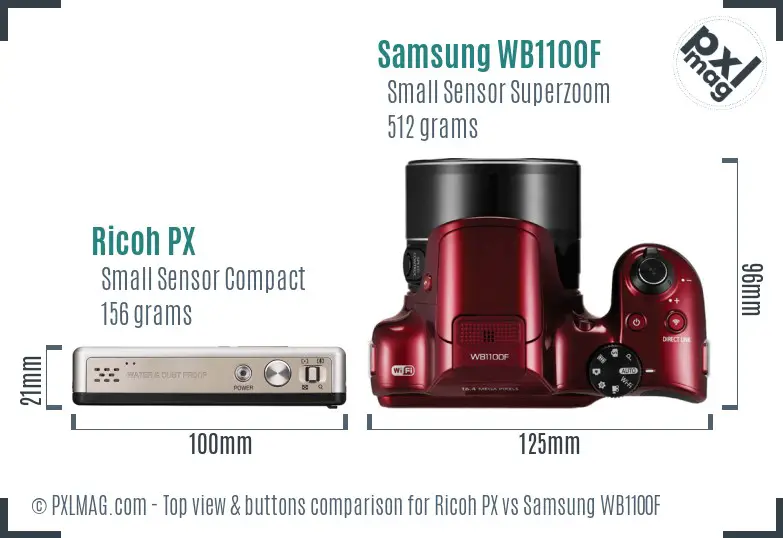 Ricoh PX vs Samsung WB1100F top view buttons comparison