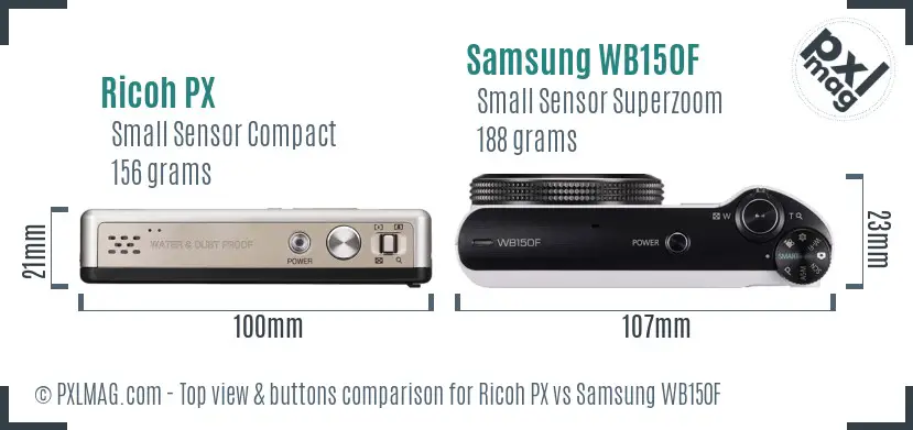 Ricoh PX vs Samsung WB150F top view buttons comparison