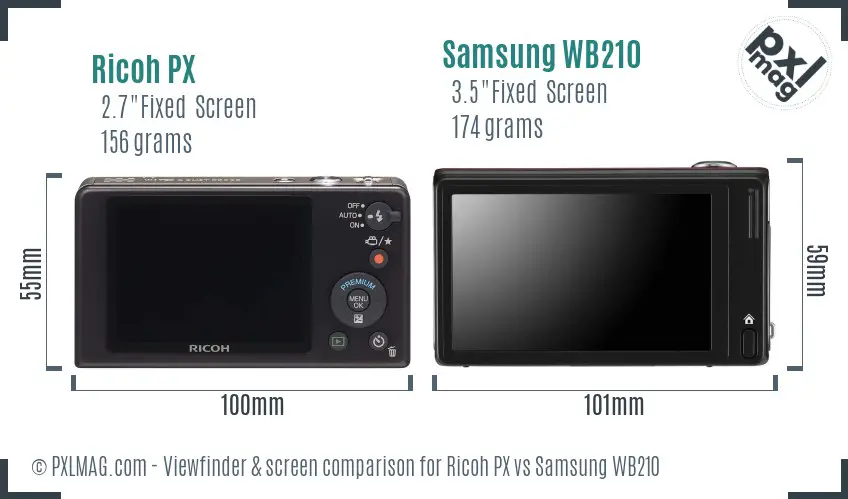 Ricoh PX vs Samsung WB210 Screen and Viewfinder comparison