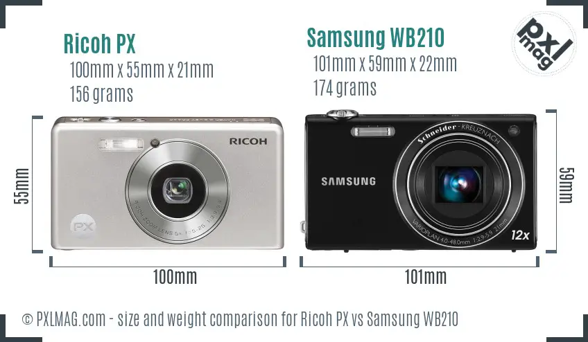 Ricoh PX vs Samsung WB210 size comparison