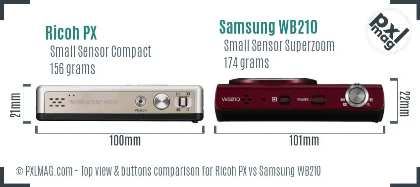 Ricoh PX vs Samsung WB210 top view buttons comparison