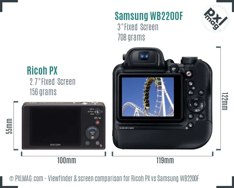 Ricoh PX vs Samsung WB2200F Screen and Viewfinder comparison