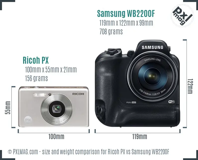 Ricoh PX vs Samsung WB2200F size comparison