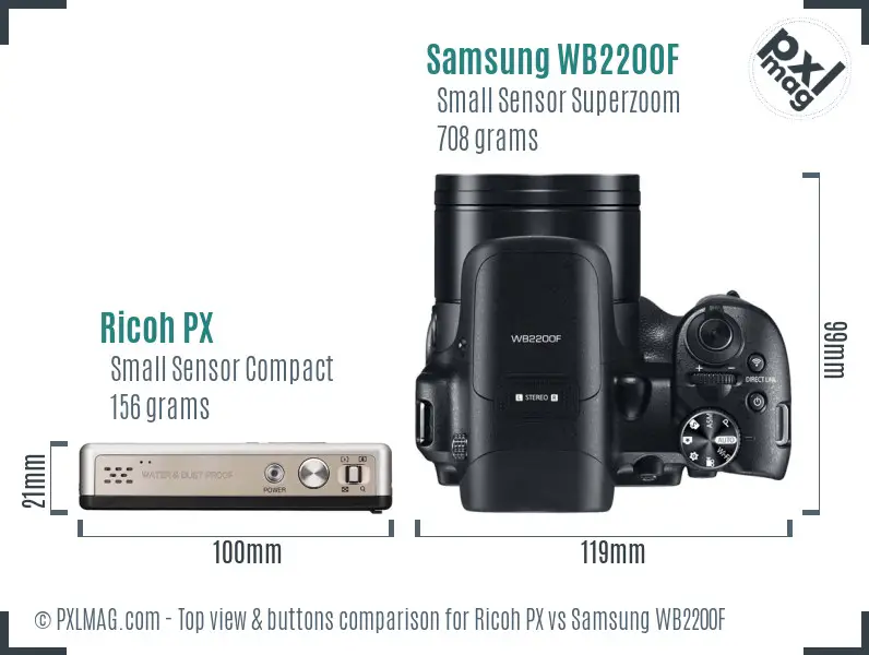 Ricoh PX vs Samsung WB2200F top view buttons comparison