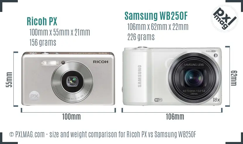 Ricoh PX vs Samsung WB250F size comparison