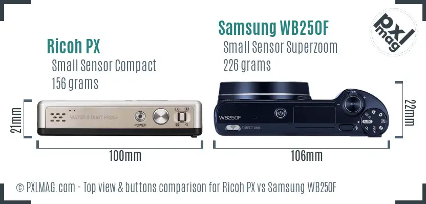 Ricoh PX vs Samsung WB250F top view buttons comparison